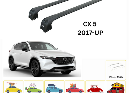 For Mazda CX 5 2017-Up Roof Rack Cross Bars Flush Rail Alu Black