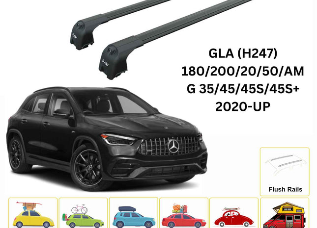 For Mercedes GLA (H247) 2020-Up Roof Rack Cross Bars Flush Rail Alu Black