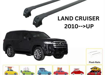 For Toyota Land Cruiser 2010- Up Roof Rack Cross Bar Metal Bracket Flush Rail Alu Black