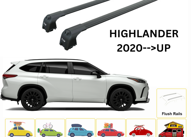 For Toyota Highlander 2020-Up Roof Rack Cross Bars Metal Bracket Flush Rail Alu Black