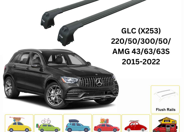 For Mercedes GLC (X253) 2015-22 Roof Rack Cross Bars Flush Rail Alu Black