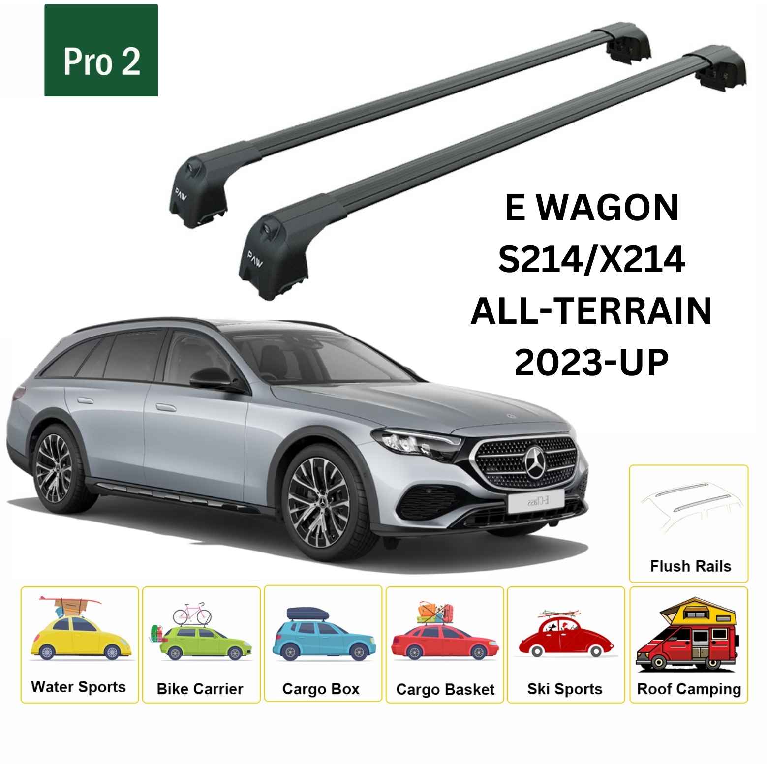 For Mercedes Benz E S214/X214 All Terrain 2023-Up Roof Rack Cross Bars Flush Rail Alu Black