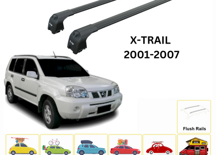 For Nissan X-Trail T30 Roof Rack Cross Bars Metal Bracket Flush Rail Alu Black 2001-07