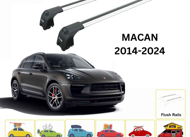 For Porsche Macan 2014-2023 Roof Rack Cross Bars Flush Rail Alu Silver
