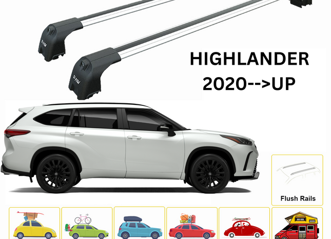 For Toyota Highlander 2020-Up Roof Rack Cross Bars Metal Bracket Flush Rail Alu Silver