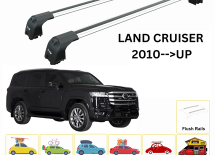 For Toyota Land Cruiser 2010- Up Roof Rack Cross Bar Metal Bracket Flush Rail Alu Silver