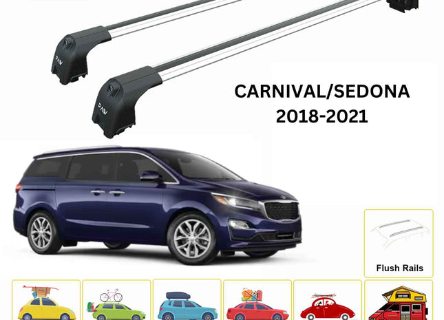 For KIA Carnival/Sedona 2018-21 Roof Rack Cross Bars Flush Rail Alu Silver