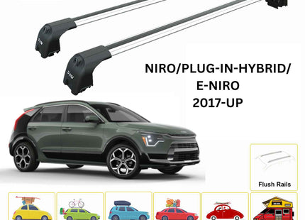 For Kia Niro 2017-Up Roof Rack Cross Bars Flush Rail Alu Silver