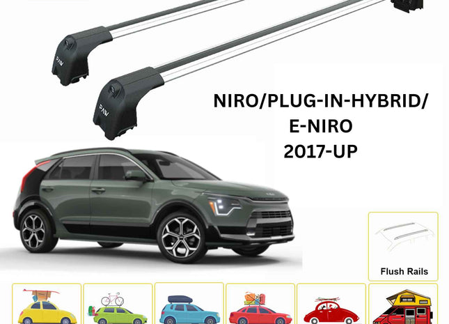 For Kia Niro 2017-Up Roof Rack Cross Bars Flush Rail Alu Silver