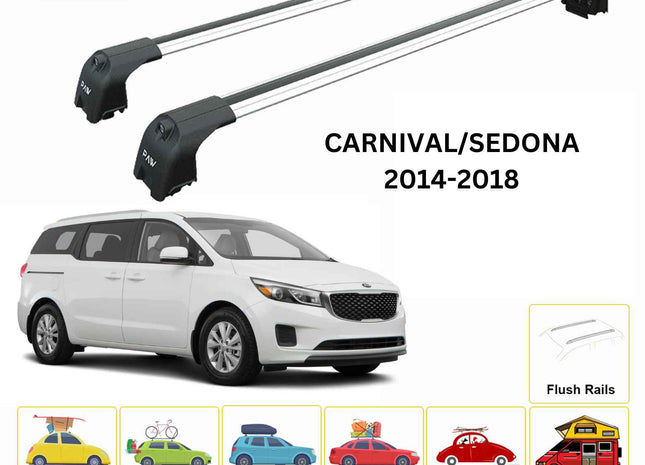 For KIA Carnival/Sedona 2014-18 Roof Rack Cross Bars Flush Rail Alu Silver