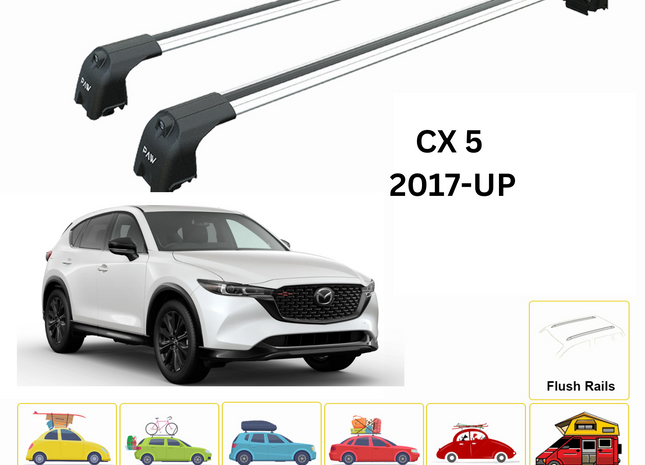 For Mazda CX 5 2017-Up Roof Rack Cross Bars Flush Rail Alu Silver