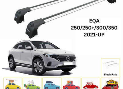 For Mercedes Benz EQA SUV 2021-Up Roof Rack Cross Bars Flush Rail Alu Silver