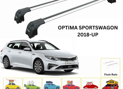 For KIA Optima Sportwagon 2018-Up Roof Rack Cross Bars Flush Rail Alu Silver