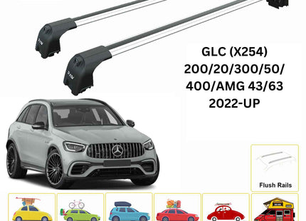 For Mercedes GLC X254 Roof Rack Cross Bars Flush Rail Alu Silver 2022-Up