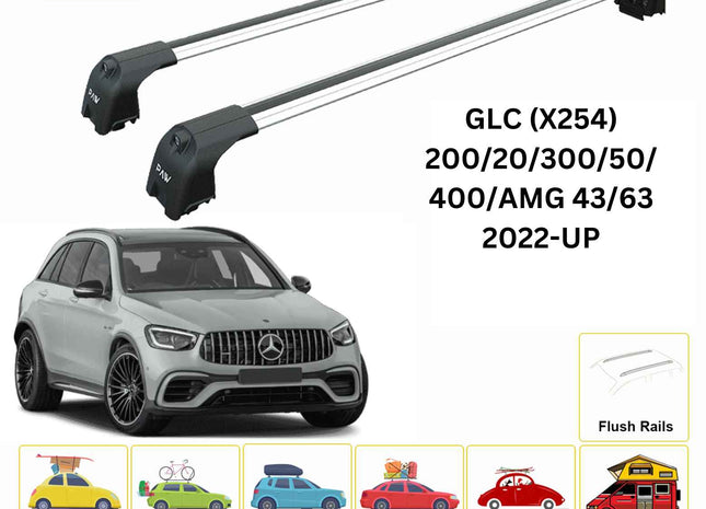 For Mercedes GLC X254 Roof Rack Cross Bars Flush Rail Alu Silver 2022-Up