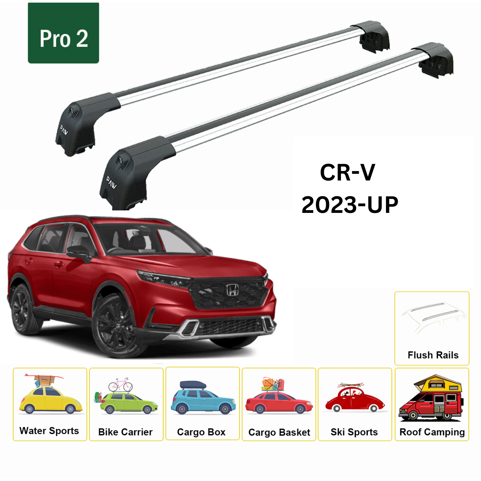 For Honda CR-V MK6 2023-Up Roof Rack Cross Bars Metal Bracket Flush Rail Alu Silver