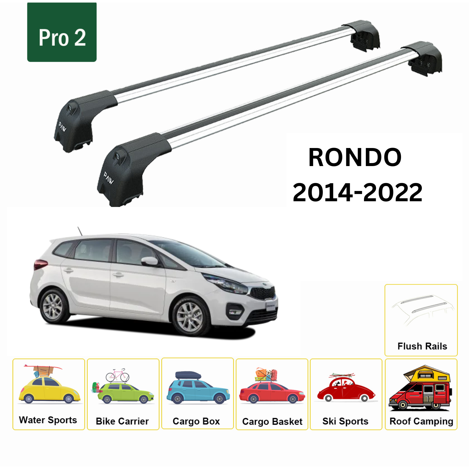 For KIA Rondo 2014-22 Roof Rack Cross Bars Flush Rail Alu Silver