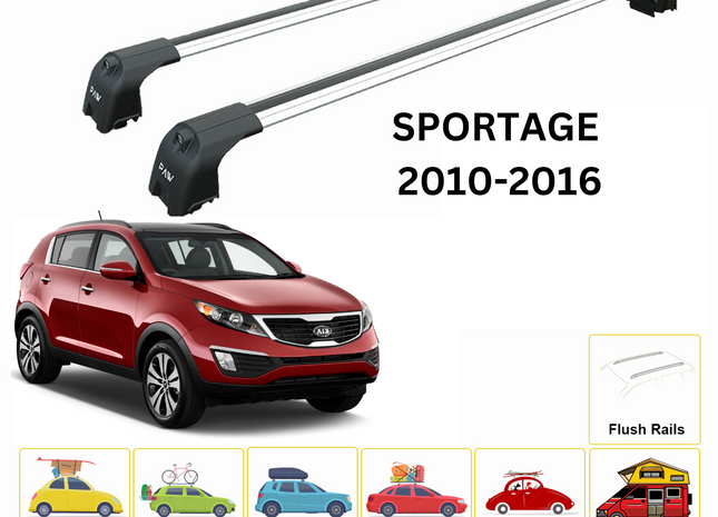 For Kia Sportage 2010-2016 Roof Rack Cross Bars Flush Rail Alu Silver