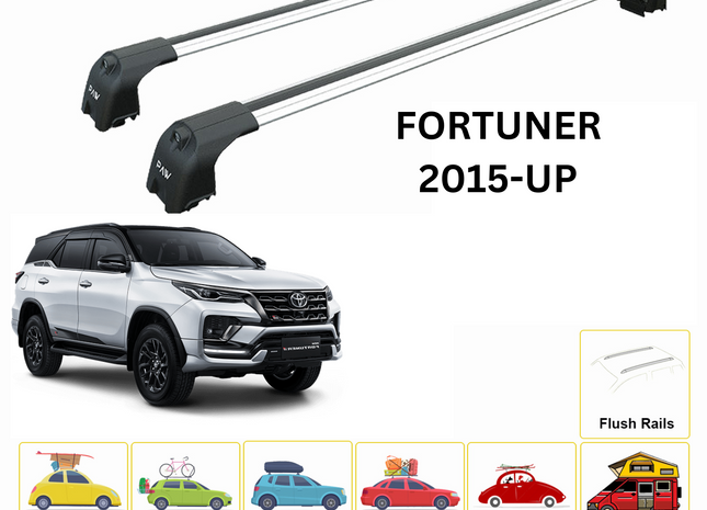 For Toyota Fortuner 2015-Up Roof Rack Cross Bars Flush Rail Alu Silver