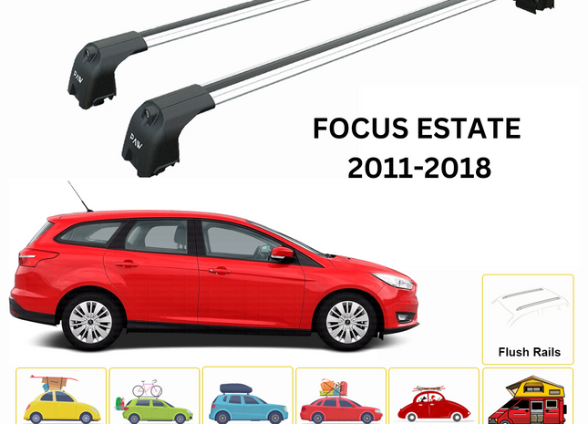 For Ford Focus Estate C346 (2008-2011) Roof Rack Cross Bars T-Track, Silver