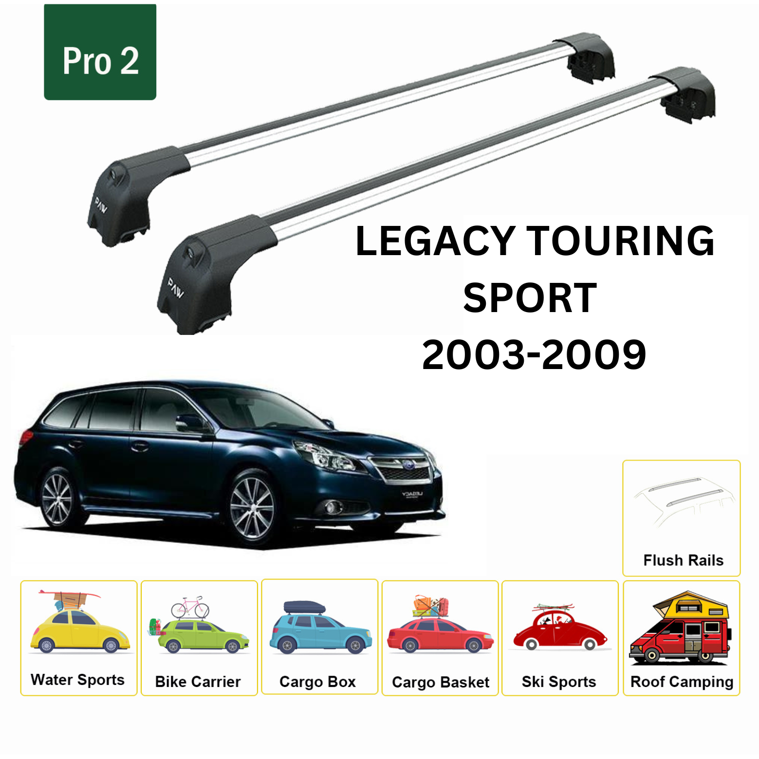 For Subaru Legacy Wagon 2003-09 Roof Rack Cross Bars Flush Rail Alu Silver Type 1