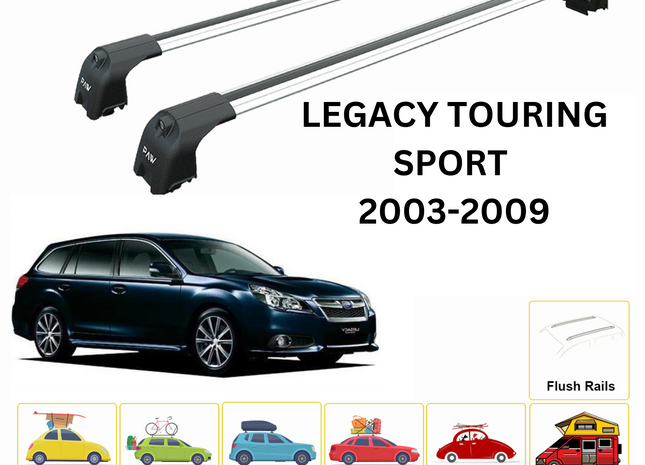 For Subaru Legacy Wagon 2003-09 Roof Rack Cross Bars Flush Rail Alu Silver Type 1