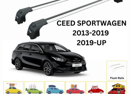 For Kia Ceed Sportswagon 2013-Up Roof Rack Cross Bars Flush Rail Alu Silver