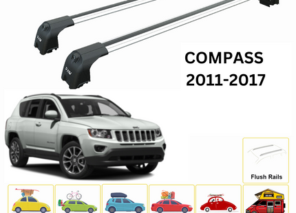 For Jeep Compass 2011-17 Roof Rack Cross Bars Flush Rail Alu Silver