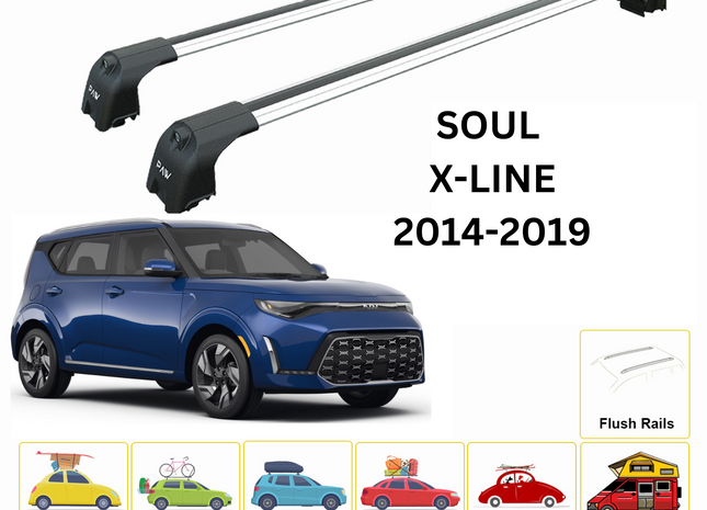 For Kia Soul Roof Rack Cross Bars Flush Rail Alu Silver 2020-Up