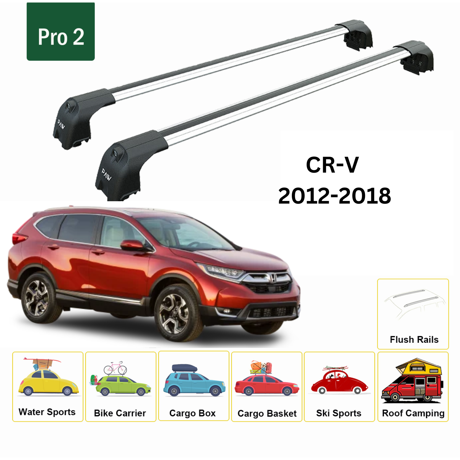 For Honda CR-V MK4 Roof Rack Cross Bars Metal Bracket Normal Roof Alu 2012-2018 Silver