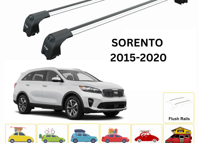 For Kia Sorento 2015-20 Roof Rack Cross Bars Flush Rail Alu Silver