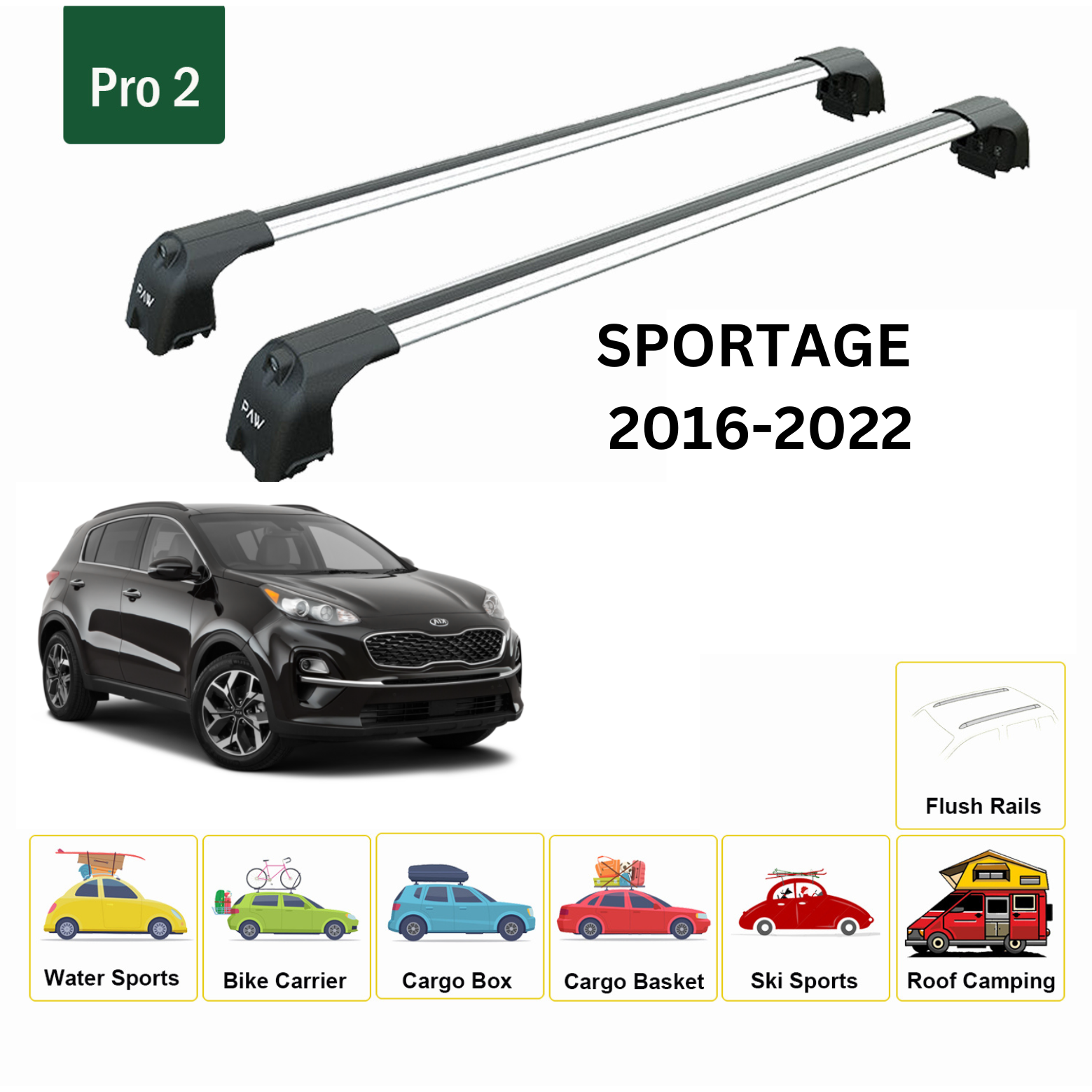 For Kia Sportage 2016-2022 Roof Rack Cross Bars Flush Rail Alu Silver