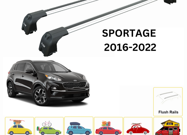 For Kia Sportage 2016-2022 Roof Rack Cross Bars Flush Rail Alu Silver