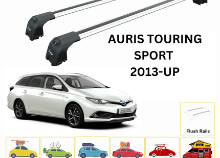 For Toyota Auris TouringSport 2013-Up Roof Rack Cross Bars Flush Rail Alu Silver