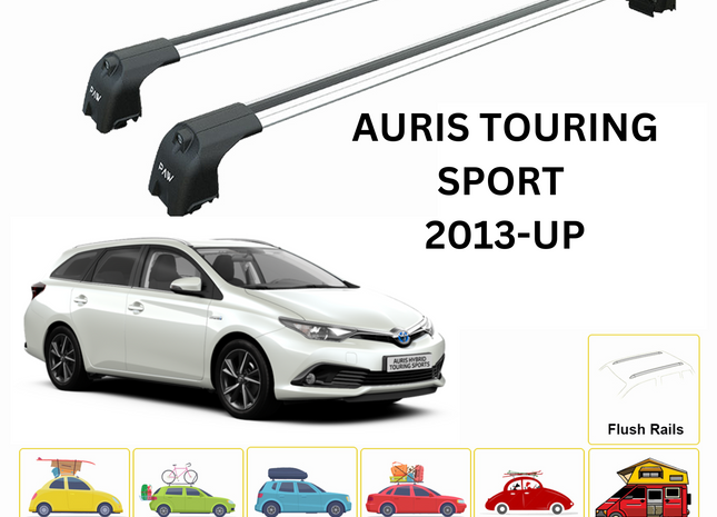 For Toyota Auris TouringSport 2013-Up Roof Rack Cross Bars Flush Rail Alu Silver