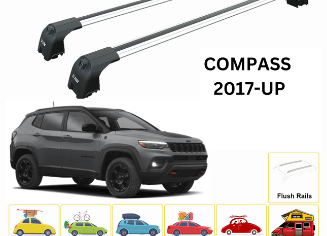 For Jeep Compass 2017-Up Roof Rack Cross Bars Flush Rail Alu Silver