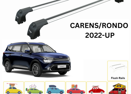 For KIA Carens Rondo 2022-Up Roof Rack Cross Bars Flush Rail Alu Silver