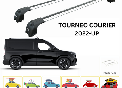 For Ford Tourneo Courier 2022-Up Roof Rack Cross Bars Raised Rail Alu Silver