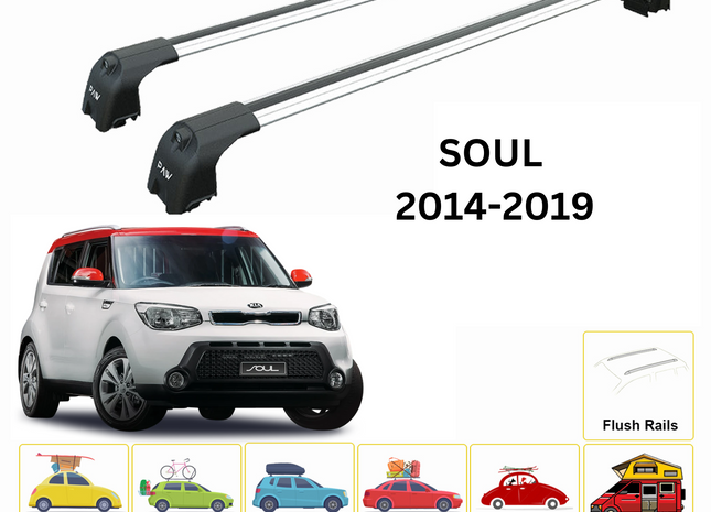 For Kia Soul Roof Rack Cross Bars Flush Rail Paw Pro 2 Alu Silver 2014-19