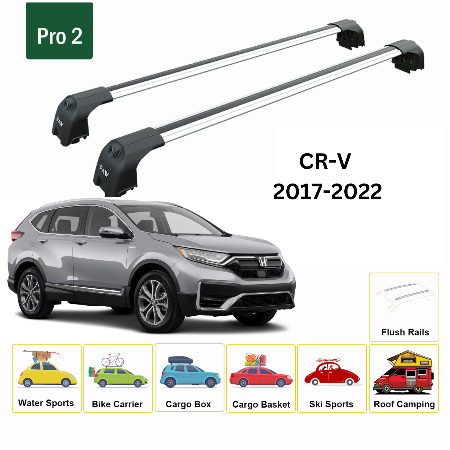 For Honda CR-V MK5 Roof Rack Cross Bars Metal Bracket Normal Roof Alu 2017-2022 Silver