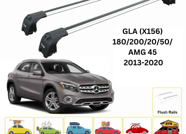 For Mercedes GLA (X156) 2013-20 Roof Rack Cross Bars Flush Rail Alu Silver