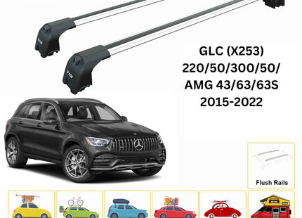 For Mercedes GLC (X253) 2015-22 Roof Rack Cross Bars Flush Rail Alu Silver