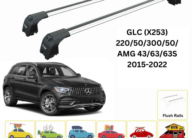 For Mercedes GLC (X253) 2015-22 Roof Rack Cross Bars Flush Rail Alu Silver
