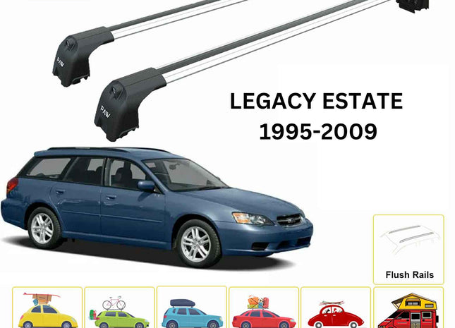 For Subaru Legacy Estate 2003-09 Roof Rack Cross Bars Flush Rail Alu Silver Type 2