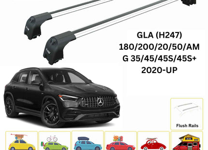 For Mercedes GLA (H247) 2020-Up Roof Rack Cross Bars Flush Rail Alu Silver
