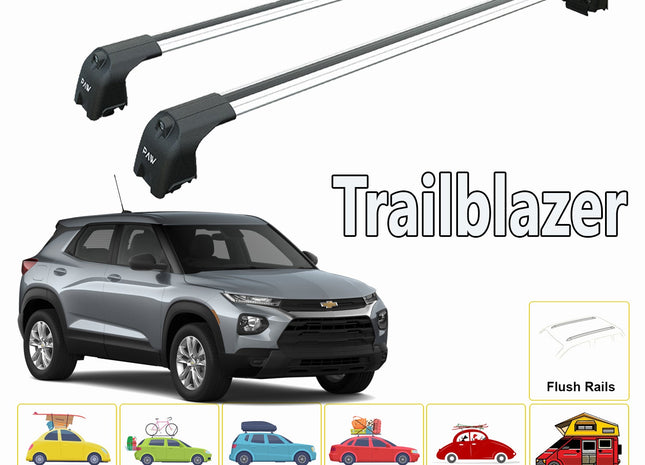 For Chevrolet Trailblazer Roof Rack Cross Bars Metal Bracket Flush Rail Alu 2021- Up Black