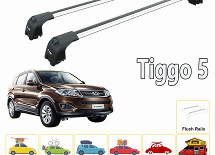 For Chery Tiggo 5 2013-2021 Roof Rack System, Aluminium Cross Bar, Metal Bracket, Flush Rail, Black