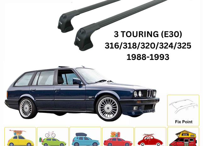 For Bmw 3 Touring E30 1988-1993 Roof Rack Cross Bars Fix Point Black