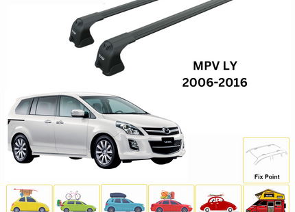 For Mazda MPV LY 2006-16 Roof Rack Cross Bars Metal Bracket Fix Point Alu Black