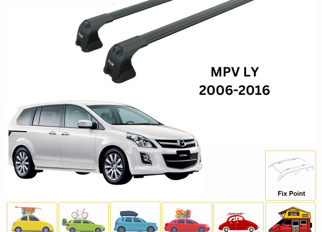 For Mazda MPV LY 2006-16 Roof Rack Cross Bars Metal Bracket Fix Point Alu Black